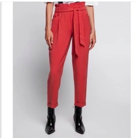 Zara Pants - Zara TRF Collection Paper Bag Pants rust women’s XS